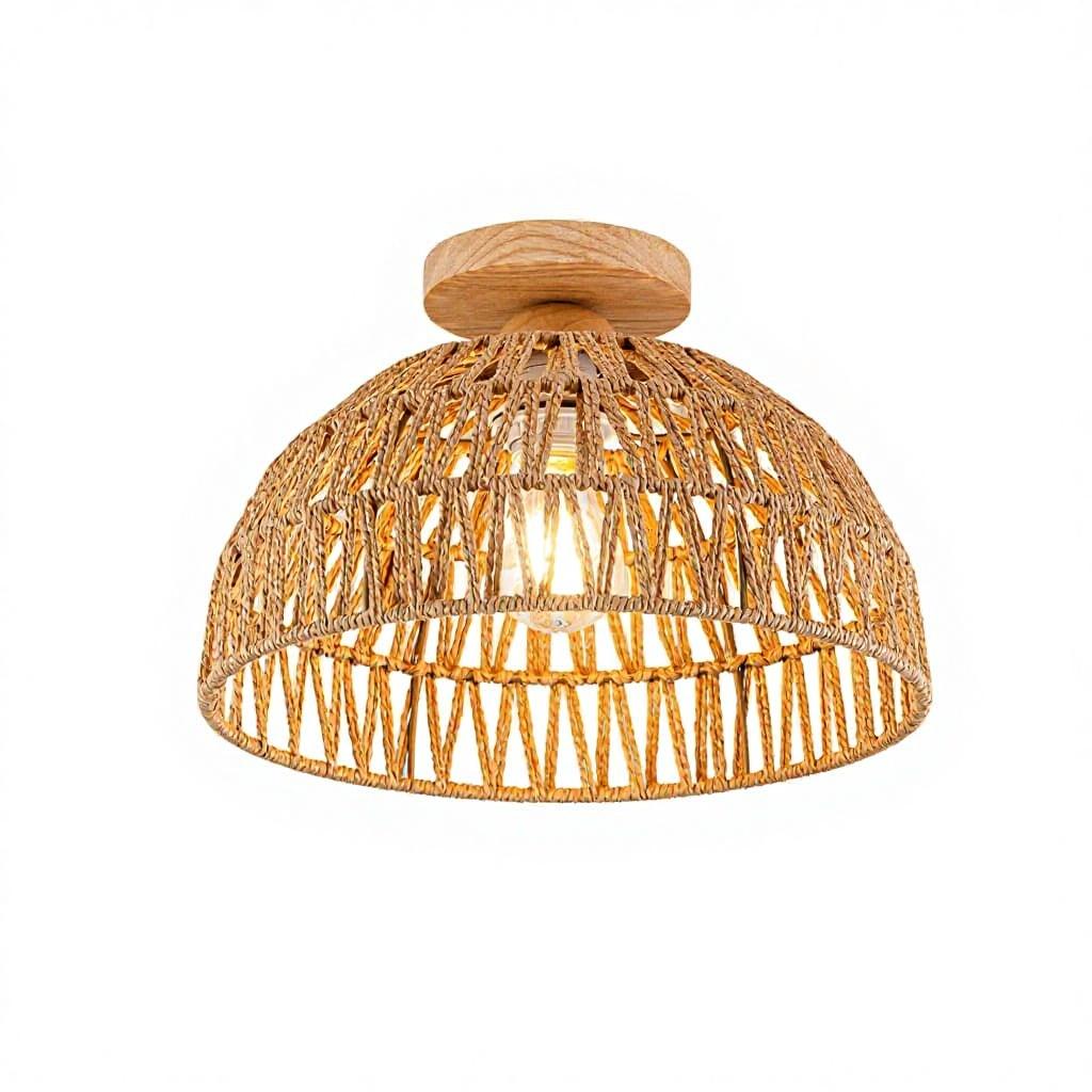 Boho Light Fixtures Ceiling Rattan Lights Boho Chandelier Flush Mount Ceiling Light for Hallway Foyer Entrance Bedroom Kitchen