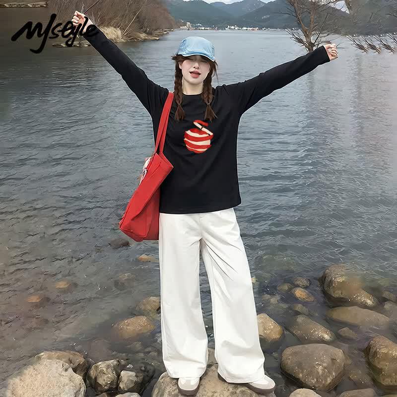 Хлопковая футболка MJ STYLE в корейском стиле с длинным рукавом
