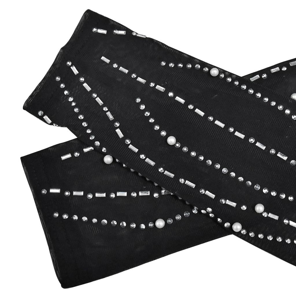 Evening Dress Fashion Women's Evening Gown Solid Colour Mesh Hot Drilling Long Sleeve Long Dress Set