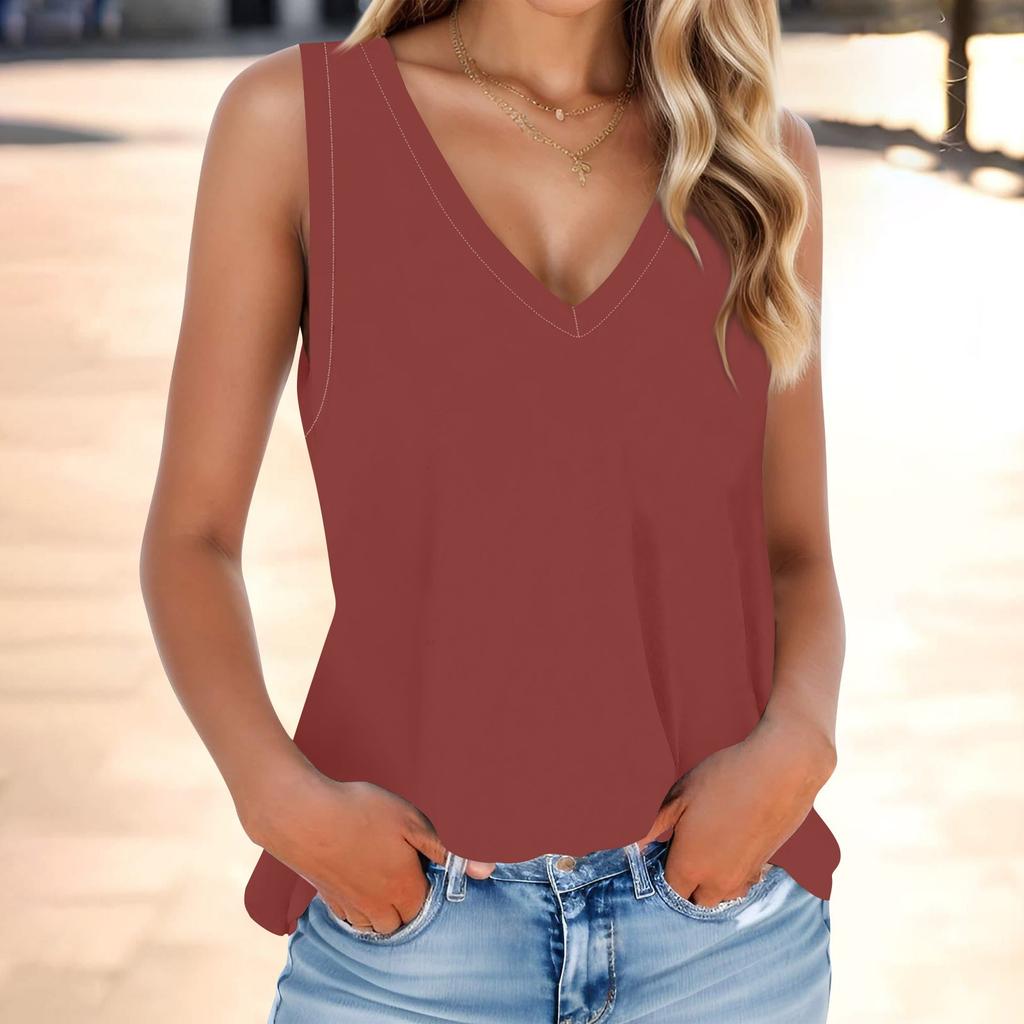 Женская мода, летняя майка с V-образным вырезом, легкая однотонная майка без рукавов