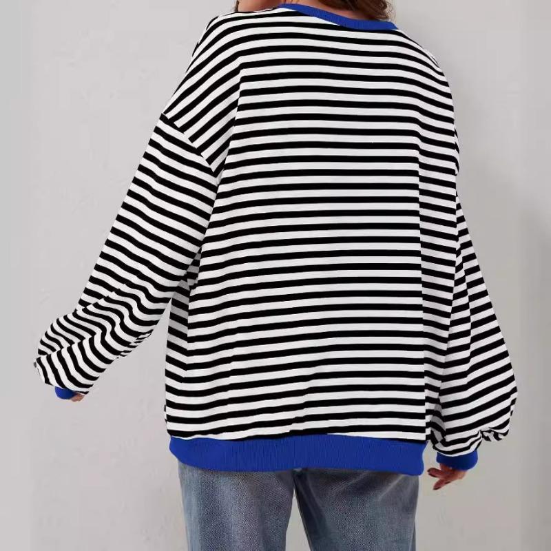 Simple Home Leisure New, Striped Pattern Round Neck Trend Long Sleeve, Pullover Color T-shirt