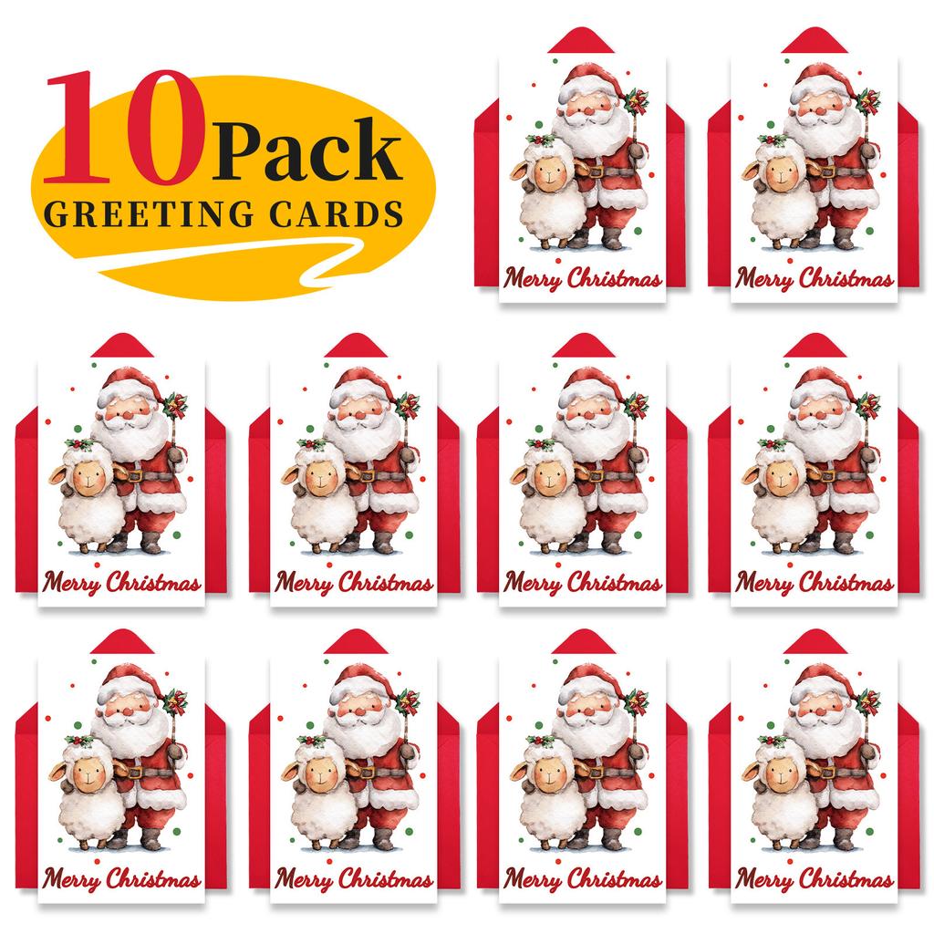 10PCS Cute Cartoon Christmas Greeting Cards Set with Envelopes, Large Size Xmas Cards for Holiday Wishes & Gifts