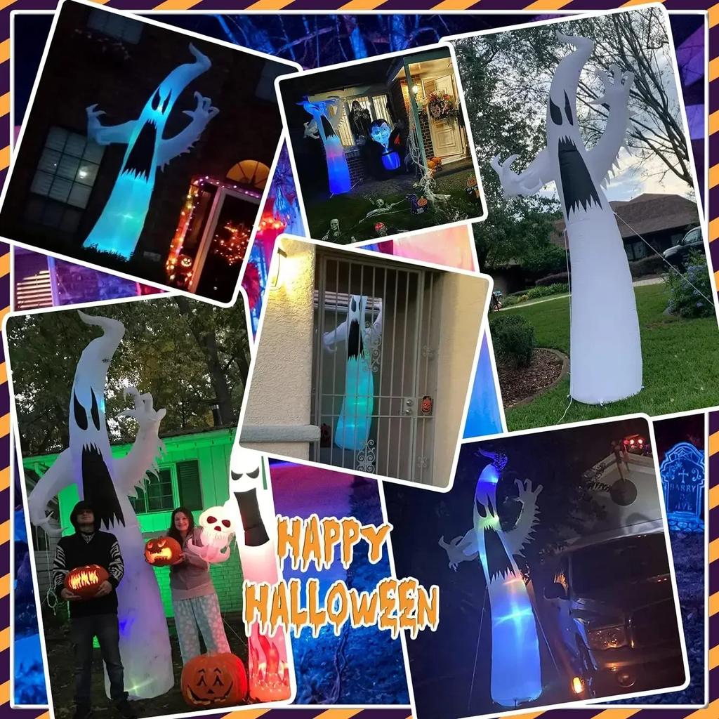 Giant 8.2ft Inflatable Ghost Halloween Decor RGB LED Dimming Outdoor Specter Blow Up Display Weatherproof Haunt