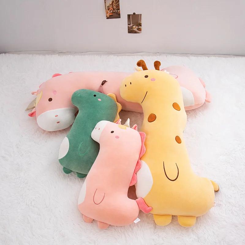 Cartoon Soft Unicorn Dinosaur Giraffe Plush Pillow Stuffed Toys Cute Animal Sleeping Sofa Decoration Doll Birthday Gifts