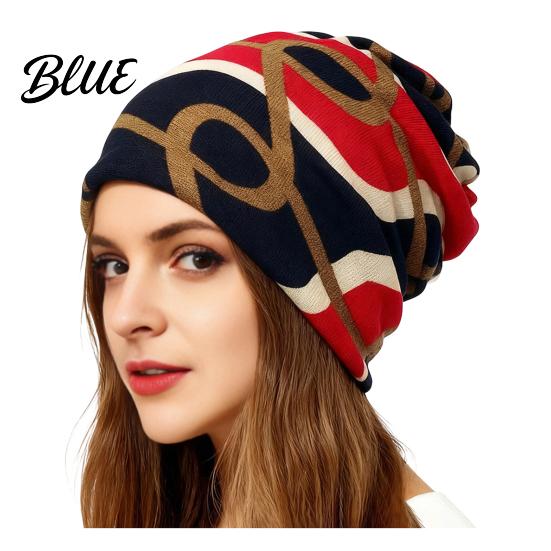 Versatile Lazy Style Hair Tie Women's Geometry Print Slouchy Hat Casual Soft Stretch Skull Colorful Geometric Pattern Hat Cap Warm Cancer