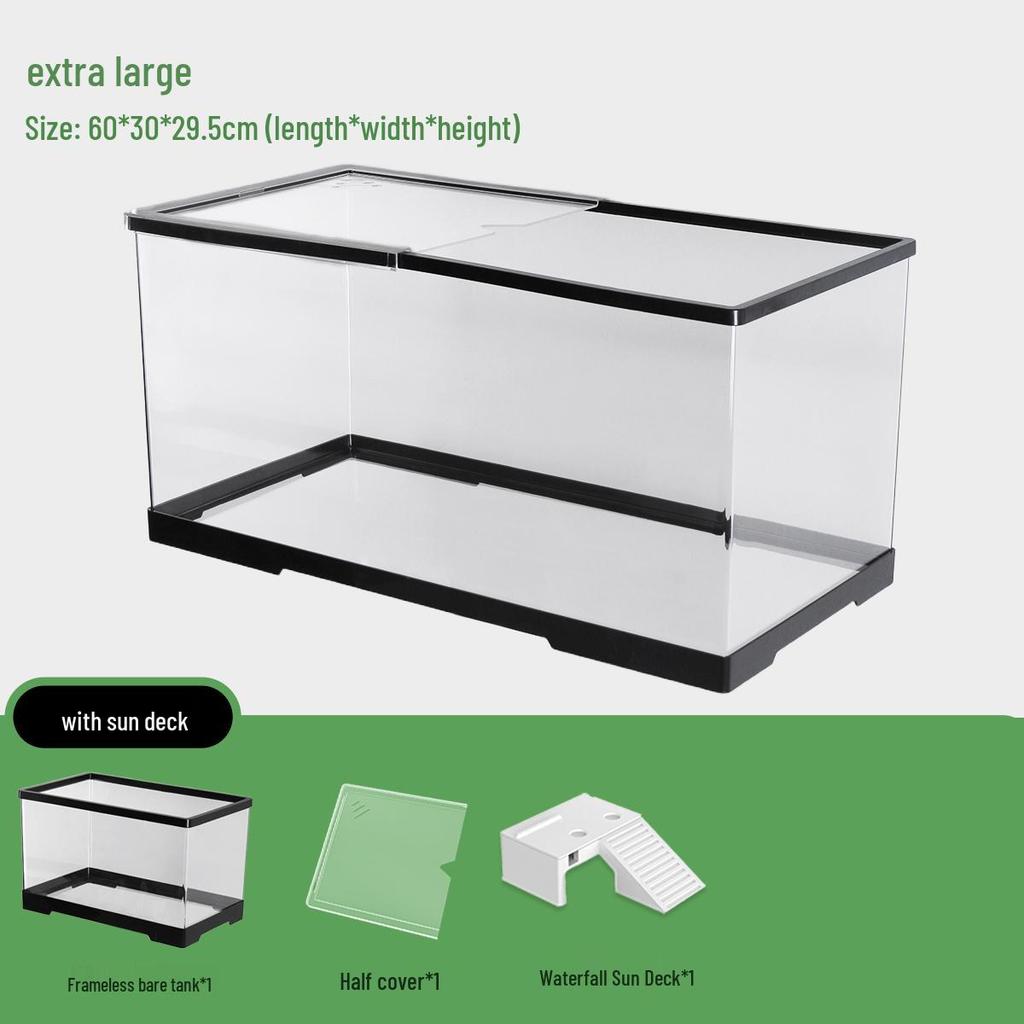 Компактный террариум для черепахи с платформой для обогрева - Элегантная настольная среда обитания с крышкой для экологичной гостиной