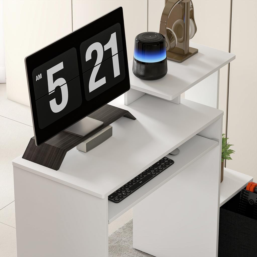 Computer Desk with Sliding Keyboard Tray Storage Drawer Shelf Home Office Workstation White
