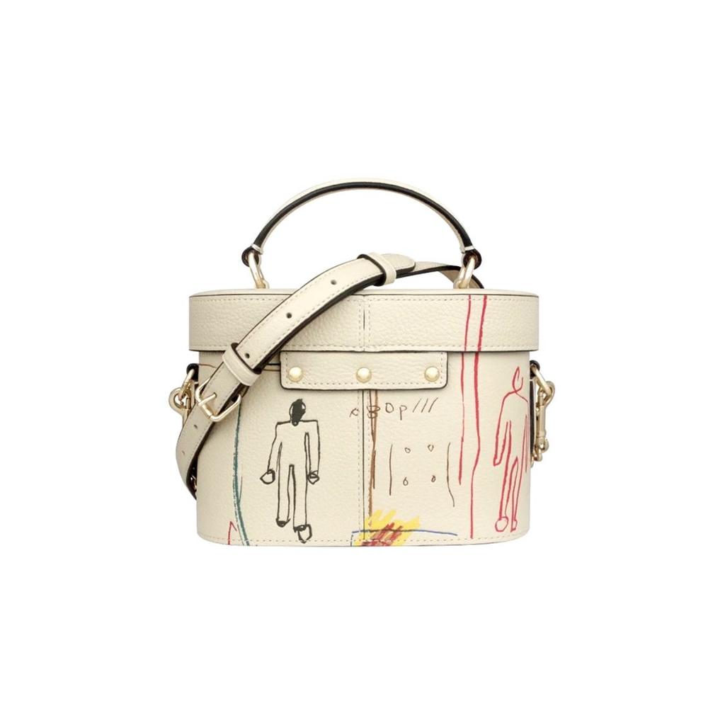 Coach Basquiat Collaboration Kay 20 Graffiti Print Leather Box Bag Women handbags Wheat C5655-IMOQY