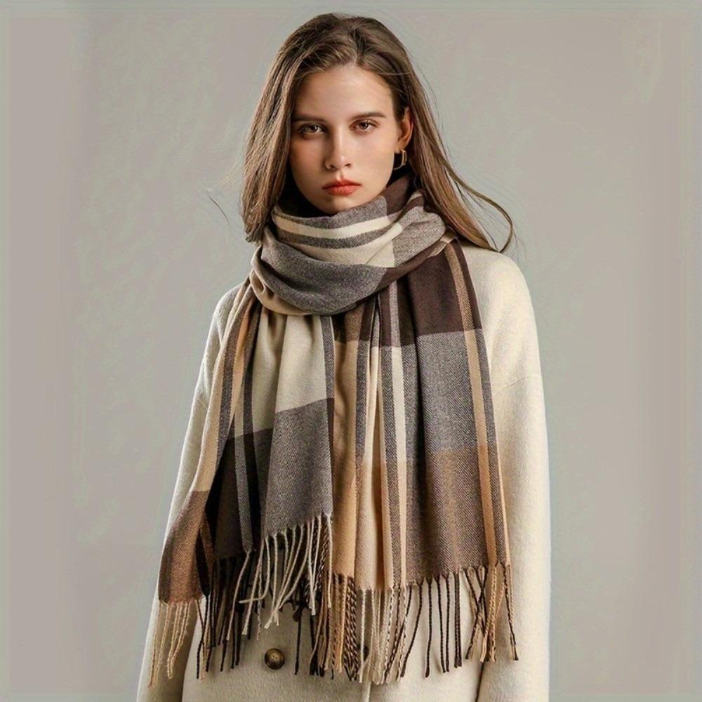 Windproof Plaid Scarf Keep Warm Shawl Wrap Fashion Imitation Cashmere Shawl Girl