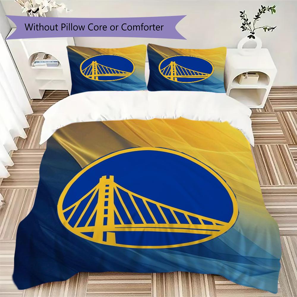 Golden State Warriors Pattern Bedding uilt Set uilt Cover Pillowcase Home Decoration Birthday Gift (1 * duvet cover + 2 * pillowcase without core)
