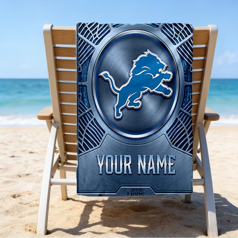 Custom Name Beach Towel Detroit-Lions Team Beach Towel, Soft Microfiber, Gift for Her/Him, Birthday, for Pool, Beach, Travel, Fan gifts