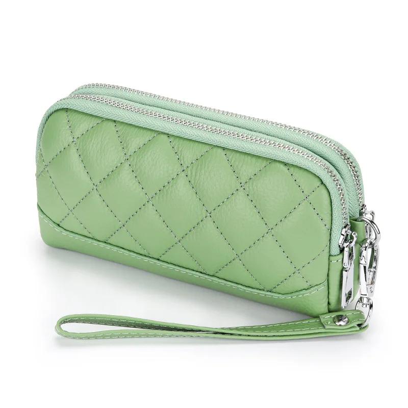 Double Zipper Clutch Bag for Women Genuine Leather Coin Pocket Money Purse Women's Clutches Female Clutch Purse with Wrist Strap