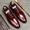Elegant Men Genuine Leather Oxford Wedding Business Mens Dress Flats Shoes 2024 Back Burgundy Vintage Pointed Shoes For Men