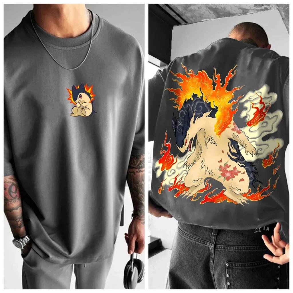 Pokémon Animation Derivatives Pattern Printing T-shirt Men's Women's 2025 Summer Oversize Loose Cotton Street Trend Brand Top