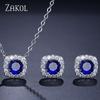 ZAKOL Fashion Yellow White Cubic Zirconia Square Stud Earrings Necklace Set for Women Shinny Round Crystal Wedding Jewelry SP314