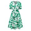 Summer Women's V-Neck Printed Dress A-Line Skirt