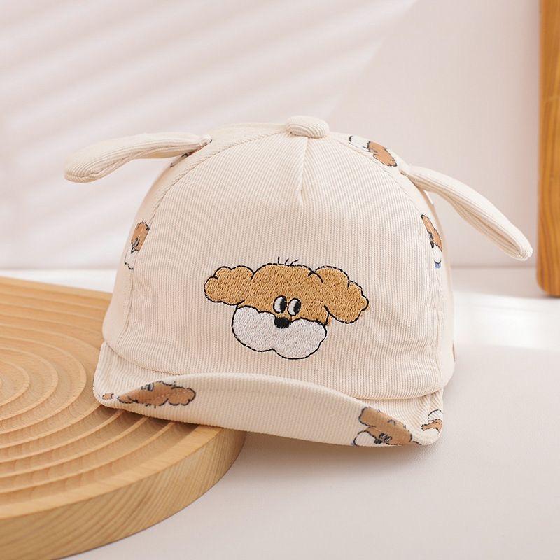 Full- dog-head embroidered fabric baseball cap with hanging ear and soft brim, suitable for both boys and girls