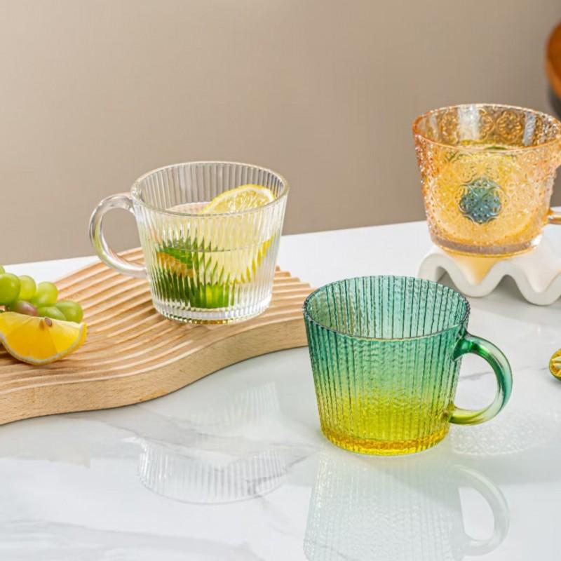 Filiżanka Szklanka Ryflowana Duża Butelkowa Zieleń Ombre 380 Ml 1Szt Mat