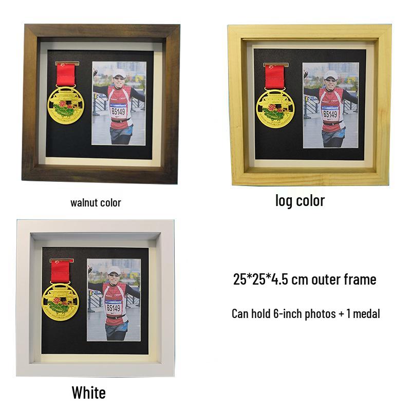 Solid Wood Medal and Certificate Display Rack with Photo Frame