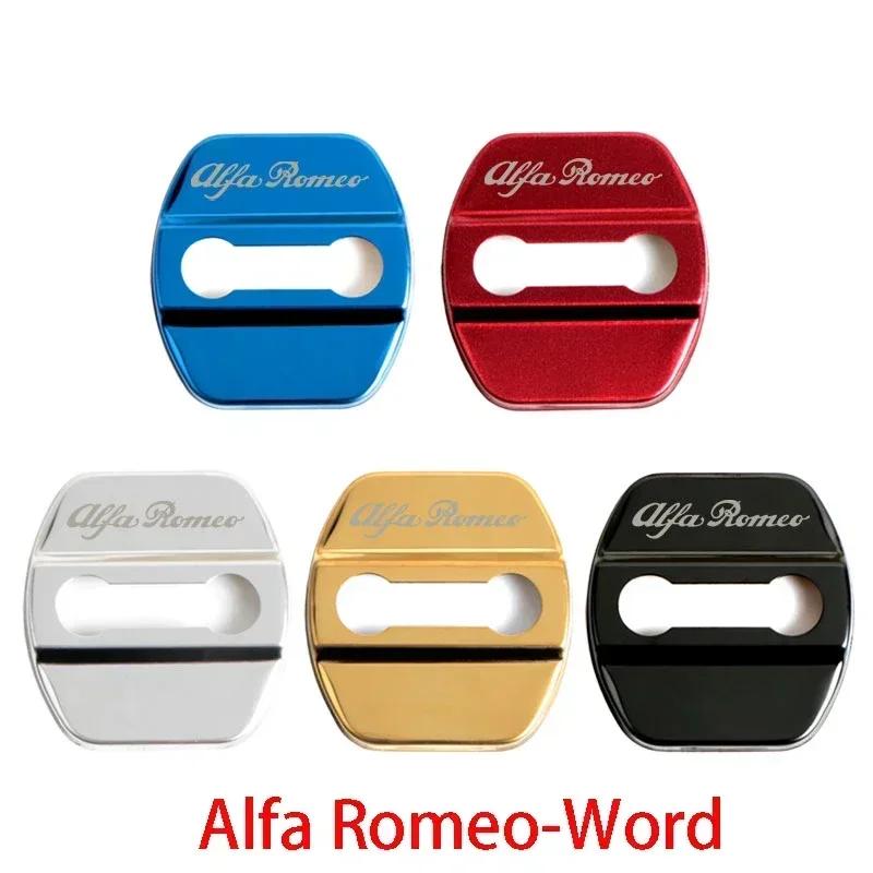 SYENG1 4Pcs Car Door Lock Protective Cover Sticker for Alfa Romeo Logo Sportiva Giulia Giulietta 159 156 MITO Stelvio 147 Accessories