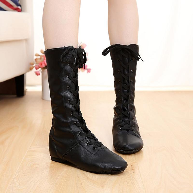 Размер 30-45, высокие танцевальные ботинки из искусственной кожи со шнуровкой, балетные соревнования, джазовые танцевальные туфли