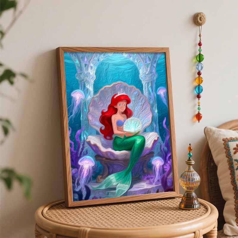 Disney digital oil painting diy oil painting hand painting mermaid underwater pearl living room bedroom decoration painting