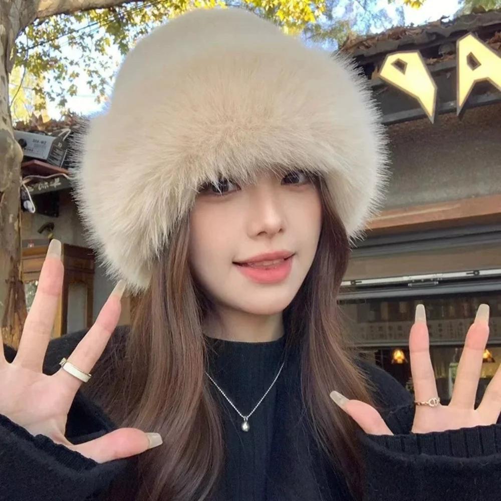 Теплая шапка Повседневная Плюшевая Пушистая Плюшевая шапка Универсальная Однотонная шапка для праздничного сезона Толстая, пушистая и теплая с защитой ушей Шапка