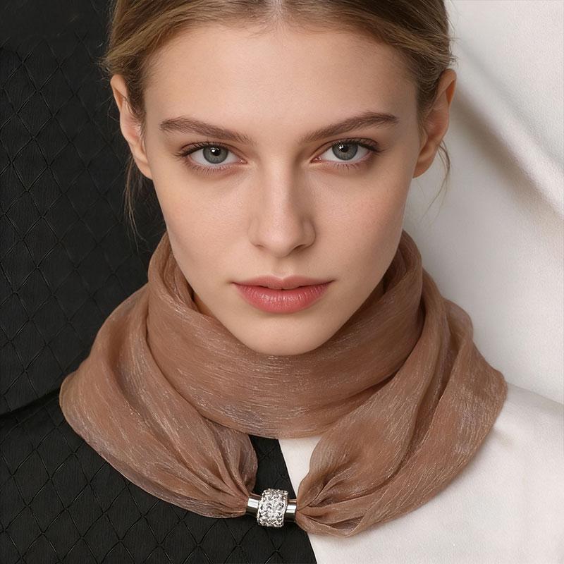 1 шт. Магнитная застежка Текстура Однотонный Универсальный шарф Модные тканевые аксессуары Тонкая версия Шифоновая пряжа