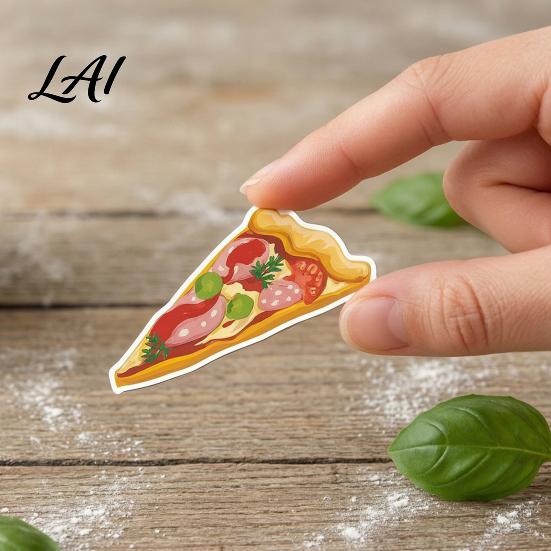 DIY Scrapbook Accessories 50PCS Pizza Cartoon Stickers Waterproof PVC Decorative Decals Easy Peel Adhesive Stickers Colorful Graffiti for