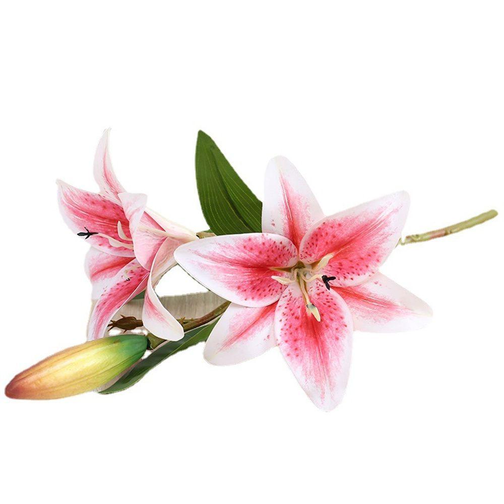 Ornament Desktop Home  Decor Two Flowers and One Bud Artificial Plants Fake Lily Artificial Flower