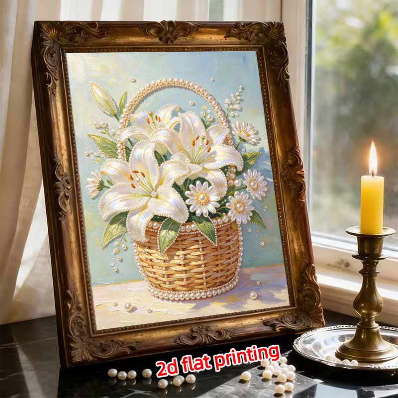 DIY холст для жемчужной живописи Дизайн корзины с лилиями Блестящий 3D-набор для бисерного искусства Творческое хобби для декора стены в гостиной