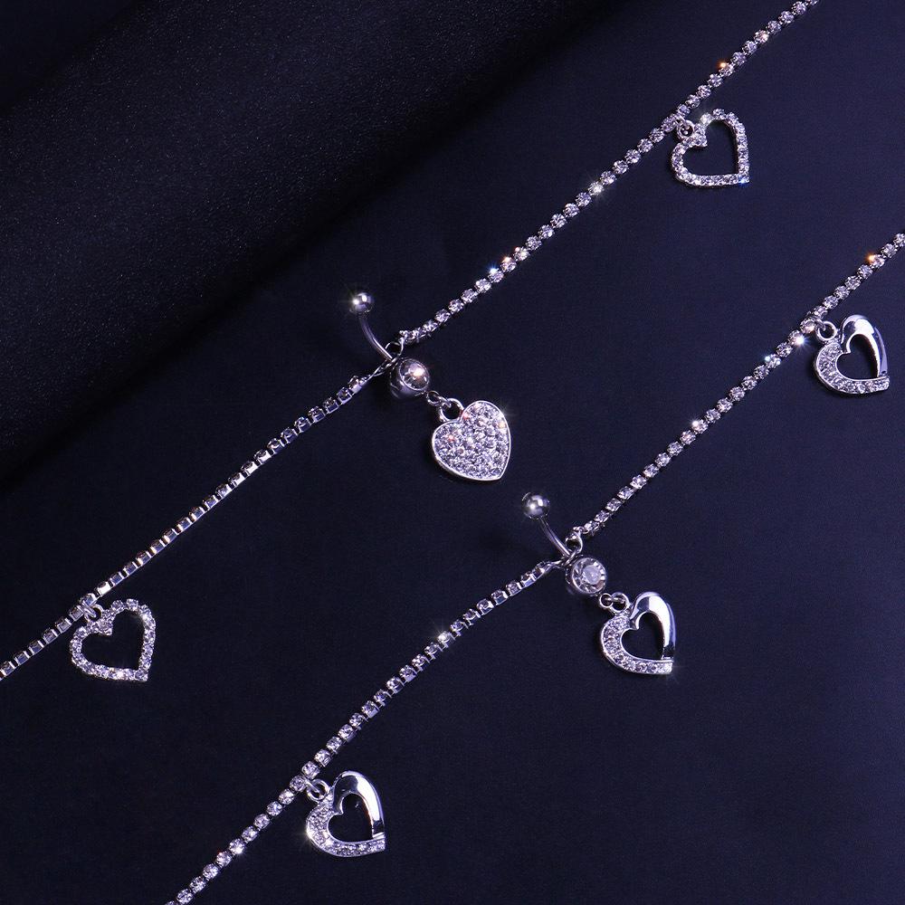 Stonefans Fashion Sexy Piercing Heart Belly Navel Nail Ring Jewelry Rhinestone Glitter Love Pendant Waist Chain Belt for Women