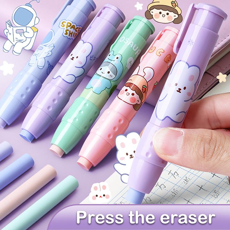 Erasers Pen Retractable Press Pencil Rubber Correction Supplies Stationery