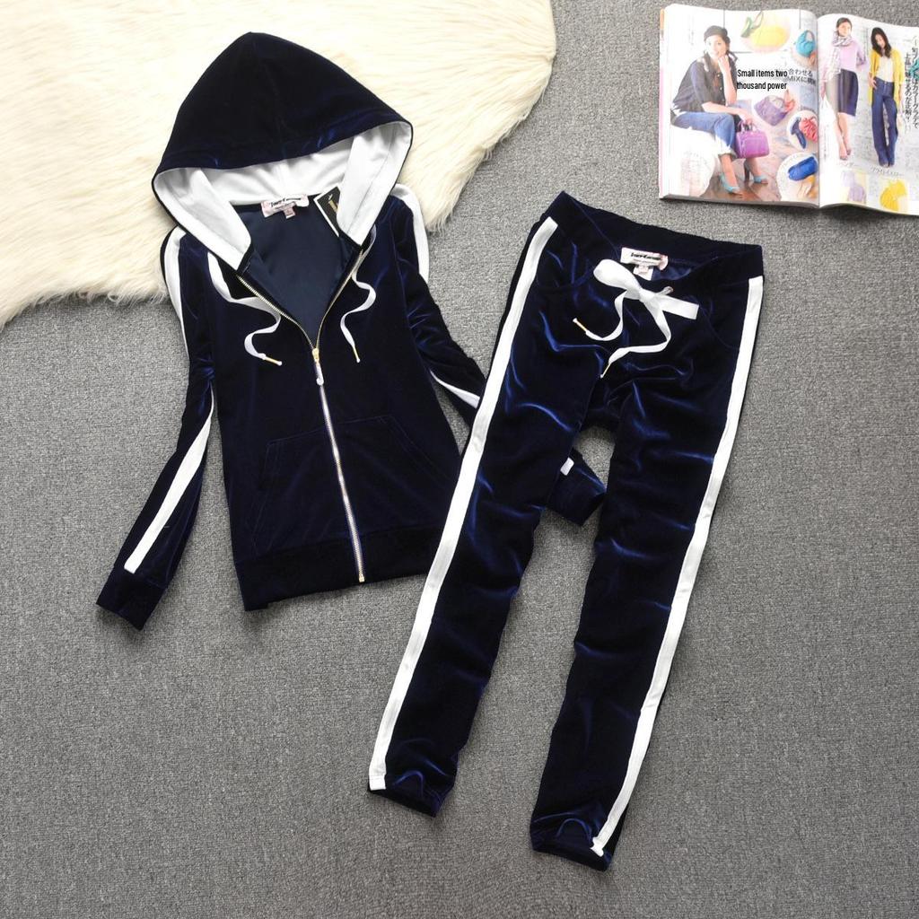 Women's Trendy Embroidered Velvet Hoodie & Wide-Leg Pants Set for Work, Casual, or Athletics