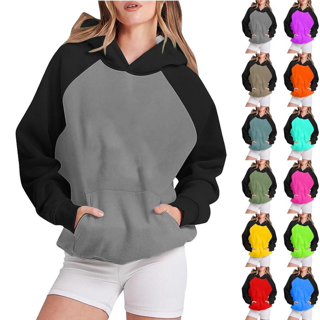Женские толстовки с капюшоном, пуловер, цветной блок, свободный свитшот, повседневный, легкий, милый, с карманом