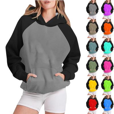Женские толстовки с капюшоном, пуловер, цветной блок, свободный свитшот, повседневный, легкий, милый, с карманом