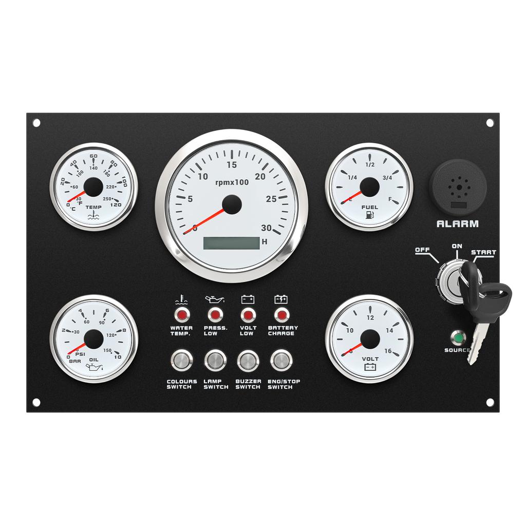5 Gauge Set Instrument Dash Panel 85mm Tachometer +52mm Fuel Level Gauge Oil Pressure Meter Water Temp Voltmeter for 12V Custom