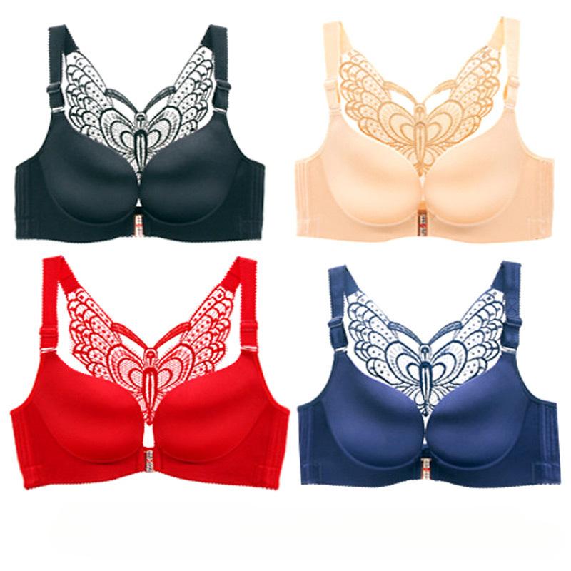 Простой однотонный бюстгальтер с узором «бабочка», удобный и дышащий бюстгальтер с пряжкой спереди на косточках, пуш-ап, женское нижнее белье