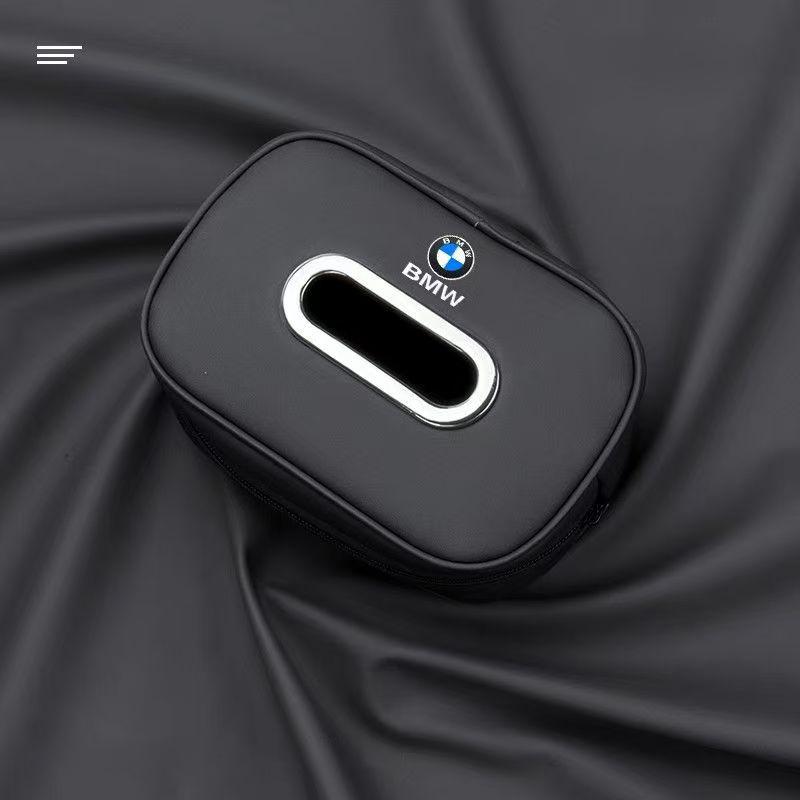 BMW Car Headrest Tissue Box, Premium PU Leather Hanging Napkin Holder, Universal Auto Seat Back Tissue Case,Car Interior Accessories