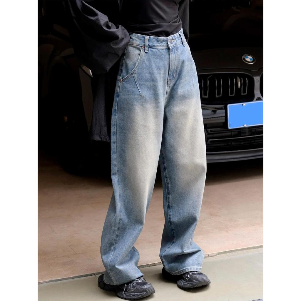 Джинсы-палаццо Louvre Retro с восковым покрытием для женщин - Модная корейская мода Осень/Зима