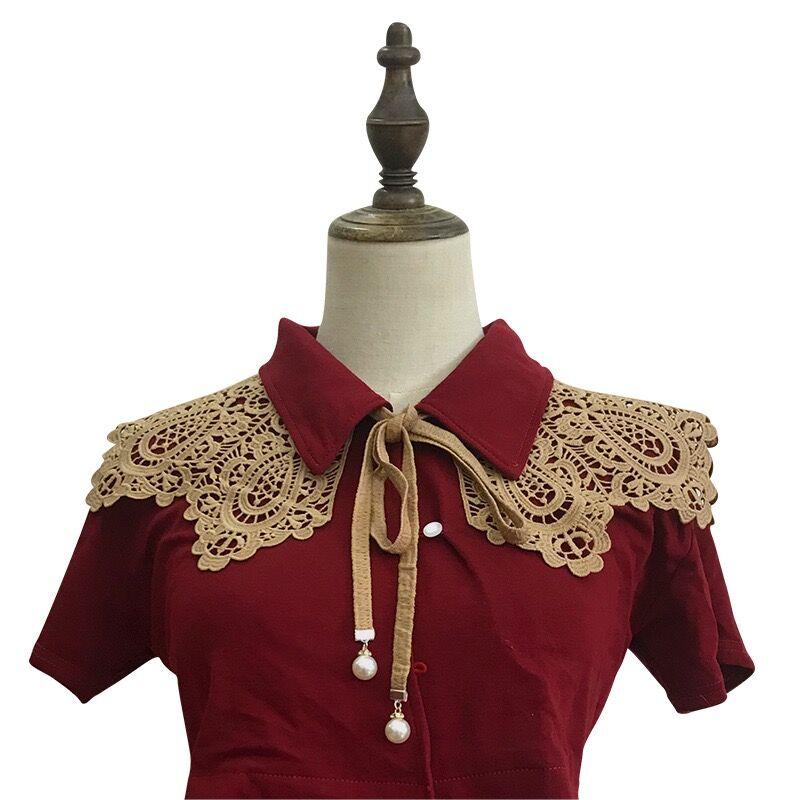 Three Styles Cotton Fake Collar Shawl Wrap Hollow Out Floral Doll Collar Detachable Shirt False Collar Blouse Top Accessories