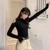Женский черный топ с открытыми плечами, облегающий, с длинным рукавом, в корейском стиле