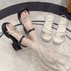 Thick-soled Lightweight Open-toed Sandals Women's 2025 New Summer Wear One-word Buckle Roman Shoes Solid-color Thick-heeled Women's Shoes
