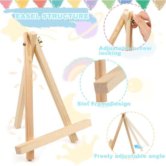 4PCS 9 Inch Wood Easels, Tripod, Painting Party Easel, Kids Student Tabletop Easels for Painting, Easel Stand for Painting Canvases, Portable Canvas