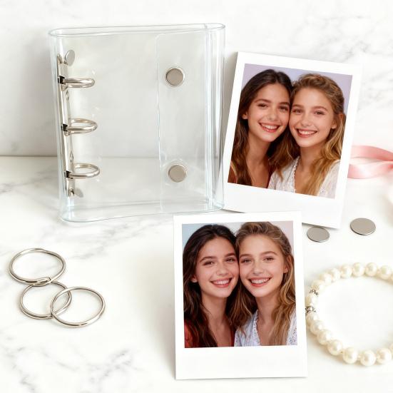 A8 Mini Binder Notebook 3-Ring PVC Clear Cover with Colorful Inserts Scrapbook Closure Photo