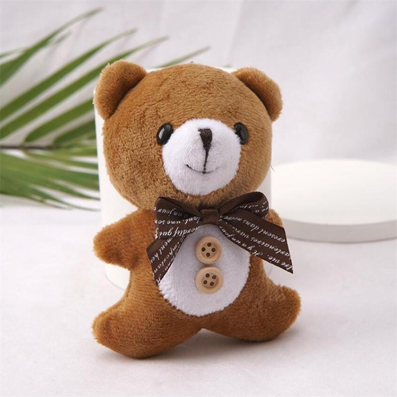 Cute Mini Bear Plush Toy Doll Pendant Soft Stuffed Button Bow Bear Keychain Birthday Xmas Gifts Wedding Decorations