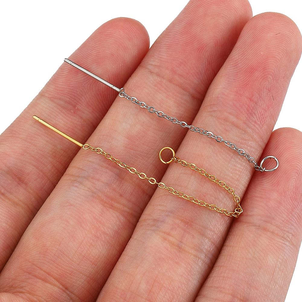 10pcs Gold Color Stainless Steel 6cm 8cm 10cm Long Chain Ear Line Earrings Earwire Women Drop Dangle Earrings Jewelry Making DIY