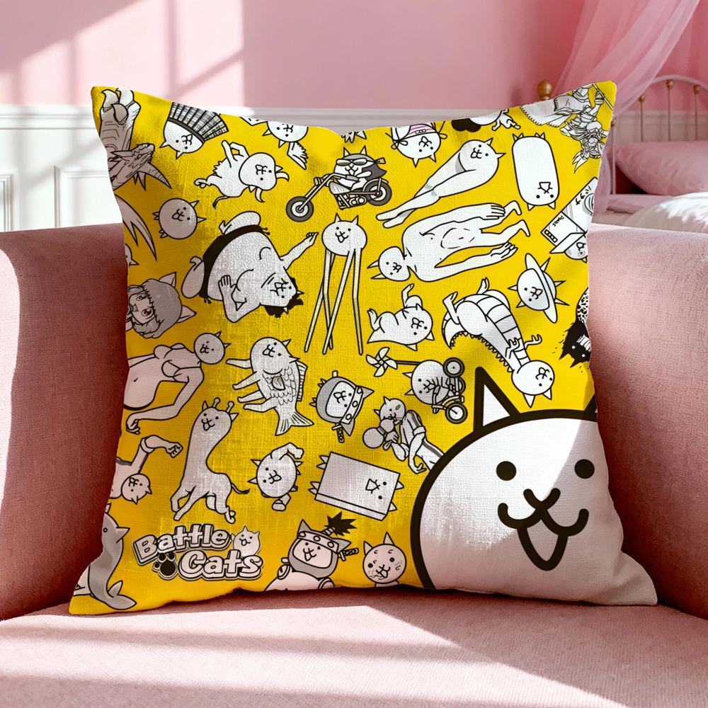Game TThe Battle Cats Cushion Cover Breathable Linen Pillowcase Summer Odorless EcoFriendly Invisible Zipper Washable
