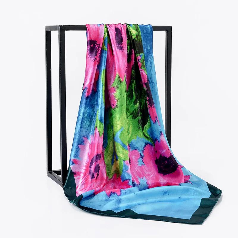 90cm Square Shawls Women Hijab Scarf For Hair Fashion Print Kerchief Neck Scarves Female Silk Satin Bag Scarfs For Ladies Banada