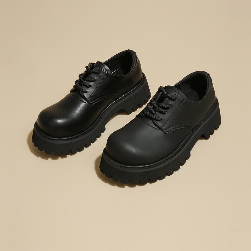 Британские маленькие кожаные туфли весна и осень мужские и женские круглый носок шнуровка ретро дерби одинарные туфли с удобной толстой подошвой